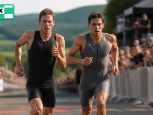 IRONMAN 70.3 Happy Valley 2026 — pojedynek na biegu (ilustracja AI)