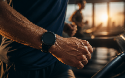 watchOS 27 dla triathlonisty — sportowy smartwatch GPS na nadgarstku biegacza (ilustracja AI)