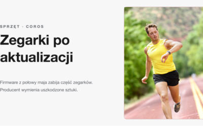 Biegacz w zoltej koszulce z zegarkiem na rece