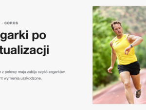 Biegacz w zoltej koszulce z zegarkiem na rece