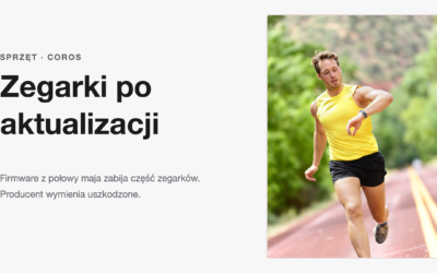 Biegacz w zoltej koszulce z zegarkiem na rece