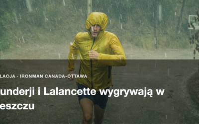 Zawodnik biegnie w ulewnym deszczu, nawiązanie do deszczowej edycji IRONMAN Canada-Ottawa 2026